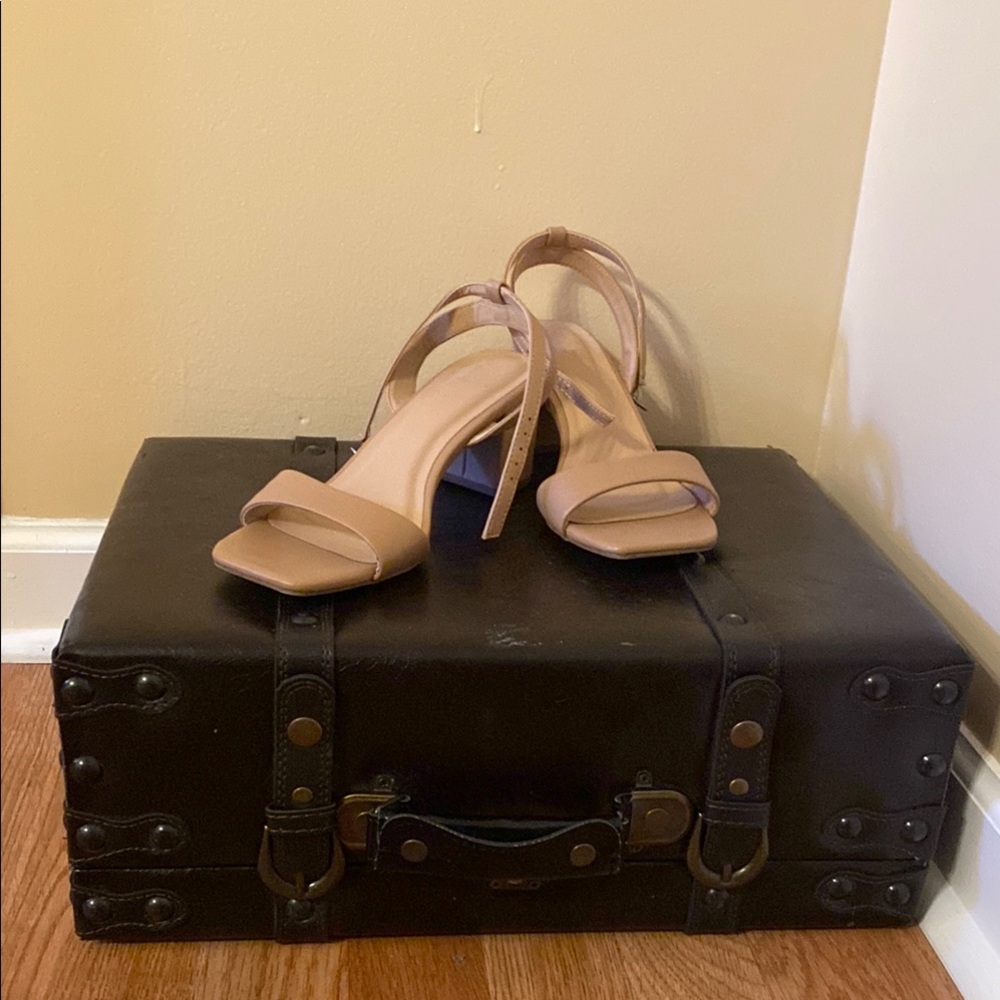 Tan Stiletto Heels with Ankle Straps